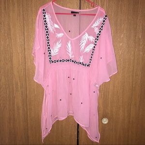 Lane Bryant pink flowy sheer beach coverup women’s